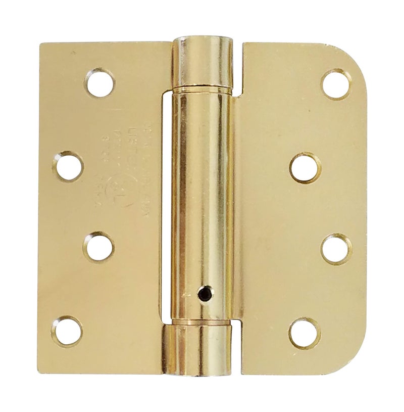 Hinge Outlet Spring Self-Closing Hinges, 4 Inch Square with 5/8 Inch Bright Brass, Adjustable Door Closing, 2 Pack - Image 1